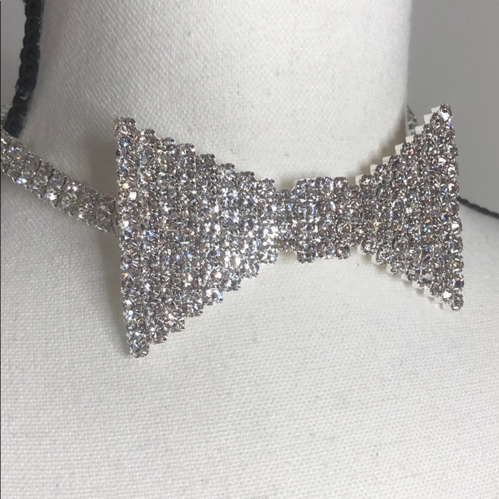 Rhinestone Crystal Bow Tie Chocker Necklace